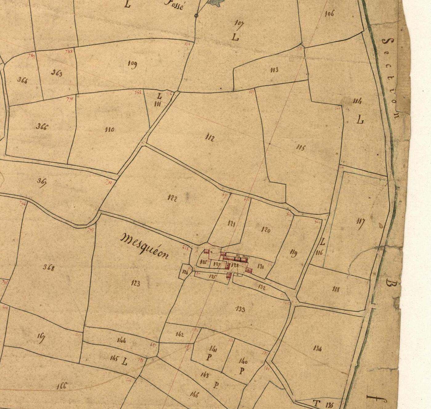 Plan cadastral de 1827, hameau de Mesquéon